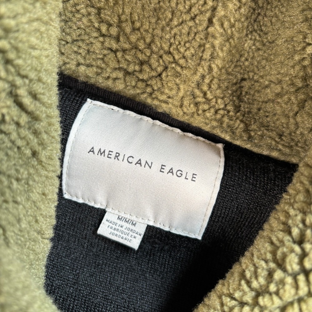 American Eagle Sherpa Hoodie Men's M Colorblock Fleece Pocket Drawstring - Picture 3 of 15